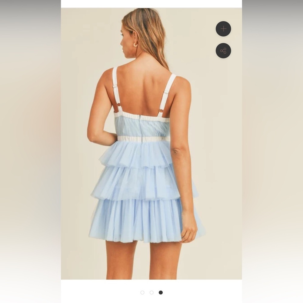 NWT MABLE SHOULDER STRAP TIERED RUFFLE MINI DRESS BLUE - Picture 3 of 8